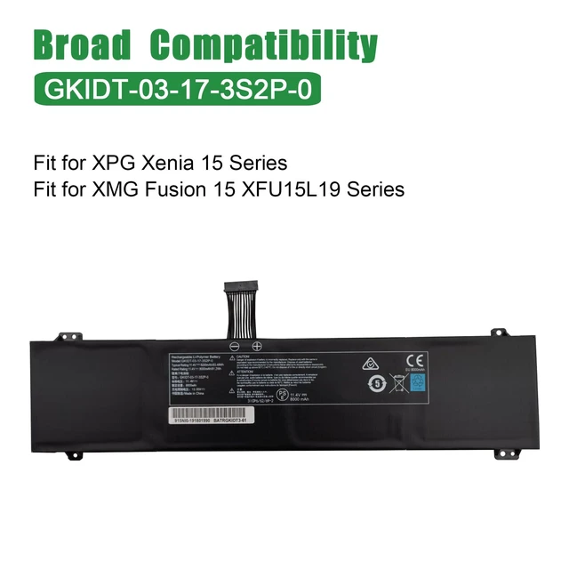 Alt view image 4 of 5 - JIAZIJIA GKIDT-03-17-3S2P-0 Laptop Battery Replacement for XMG Fusion 15 XFU15L19 Series Notebook BATRGKIDT3-6102 Black 11.4V 93.48Wh 8200mAh