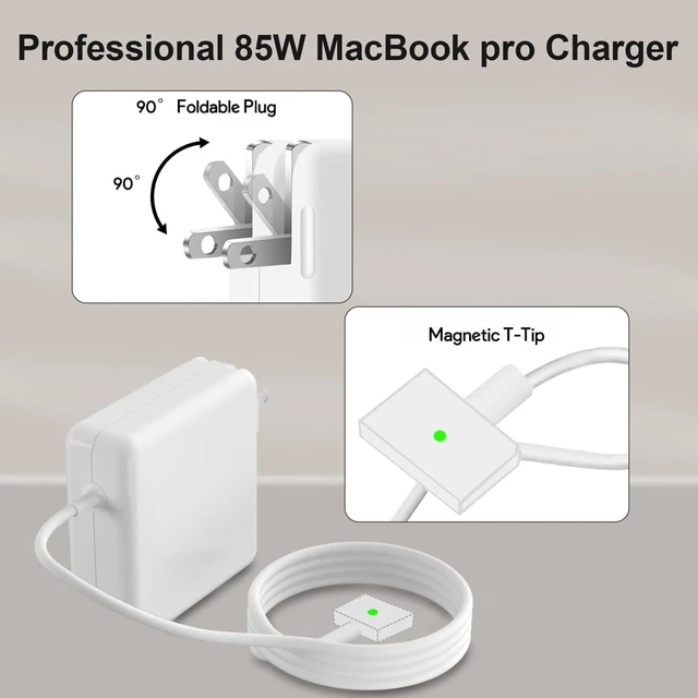 Alt view image 3 of 6 - 85W Mac Book Pro Charger Charger Adapter with Fast Charging Replacement AC 2T-Tip Connector Power Adapter Laptop Charger Compatible with MacBook pro & Air 13 inch-15 inch Retina After Mid 2012