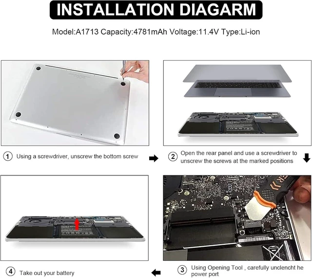 Alt view image 7 of 7 - Fancy Buying A1708 Battery Replacement for MacBook Pro 13 inch A1708(Late 2016, Mid 2017) A2159(2019) A2289(2020) A2338(2020,2022) A1713 A2171 EMC 2978 EMC 3164 MPXQ2LL/A MLL42LL/A MLUQ2LL/A