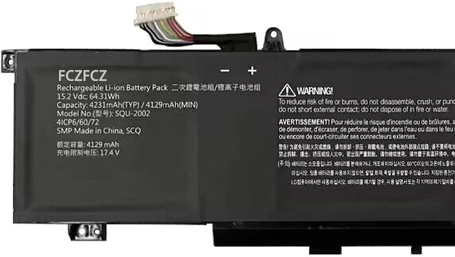 Alt view image 2 of 4 - SQU-2002 Battery 64.31Wh 4231mAh Replacement for Thunderobot Zero 2021 Series 41CP6/60/72 15.2V 4-Cell