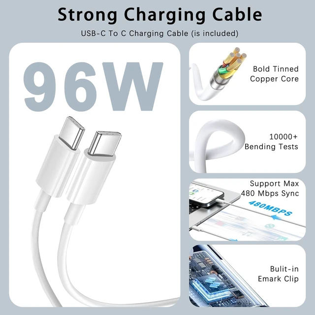 Alt view image 4 of 7 - Mac Book Pro Charger - 96W USB C Charger Fast Charger Compatible with USB c Port MacBook pro & MacBook Air ipad Pro All USB C Device Type C to Type C Cable Power Adapter Included 6.6 ft