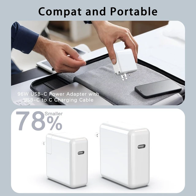 Alt view image 5 of 7 - Mac Book Pro Charger - 96W USB C Charger Fast Charger Compatible with USB c Port MacBook pro & MacBook Air ipad Pro All USB C Device Type C to Type C Cable Power Adapter Included 6.6 ft