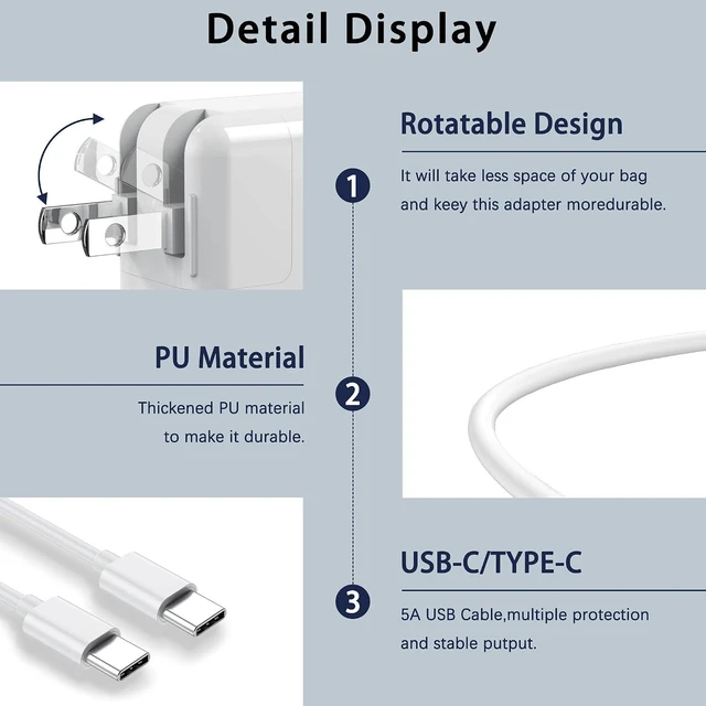 Alt view image 7 of 7 - Mac Book Pro Charger - 96W USB C Charger Fast Charger Compatible with USB c Port MacBook pro & MacBook Air ipad Pro All USB C Device Type C to Type C Cable Power Adapter Included 6.6 ft