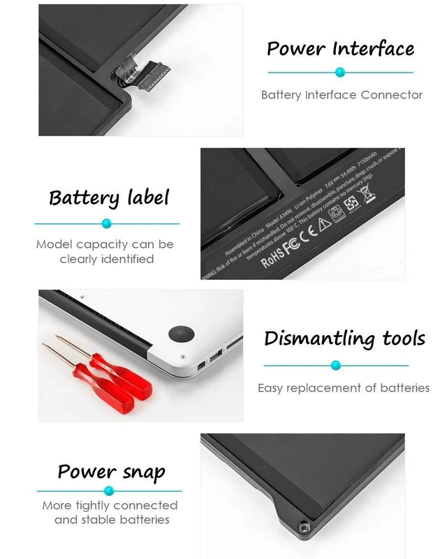 Alt view image 2 of 5 - A1466 A1496 A1405 Replacement Battery for MacBook Air 2017, Early 2015 Early 2014, Mid 2013 Mid 2012 Mid 2011, Late 2010 Fits A1396 A1405 A1496 A1377