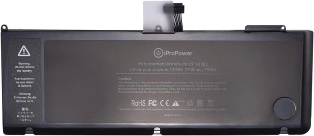 Alt view image 2 of 4 - HBFVG A1382 Li-Polymer Laptop Battery for Apple A1286 (only for Core i7 Early 2011 Late 2011 Mid 2012) Unibody MacBook Pro 15'' i7 Notebook MC721 MC723 MD103(10.95V 7000mAh/77.5Wh)
