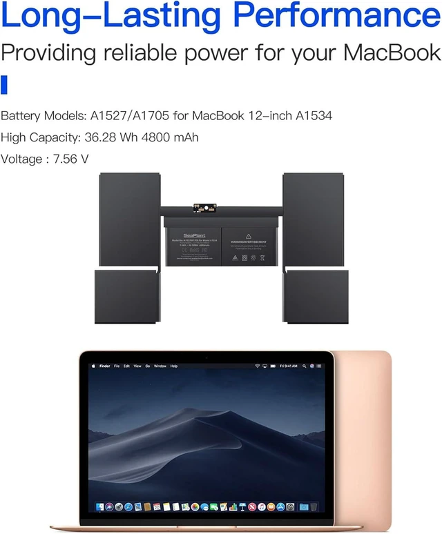 Alt view image 4 of 6 - A1534 Battery Replacement for MacBook 12-inch A1534(2015,2016,2017) A1527/A1705 Battery