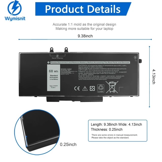 Alt view image 4 of 5 - 68Wh 3HWPP Laptop Battery Replacement for Dell Latitude 5510 5410 5501 5401 5511 5411 Precision 3541 3551 Inspiron 7706 2n1 Inspiron 17 7500 7506 2-in-1 Black Edition 03HWPP 10X1J N2NLL 1VY7F 451-BCMN
