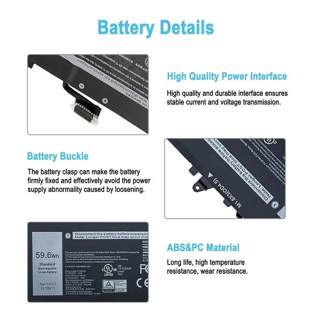 Alt view image 3 of 5 - TAICROWNE 59.6Wh GHJC5 Replacement Laptop Battery for Dell Latitude 9420 9420 2-in-1 Latitude 9430 9430 2-in-1 Series 4900mAh 11.55V