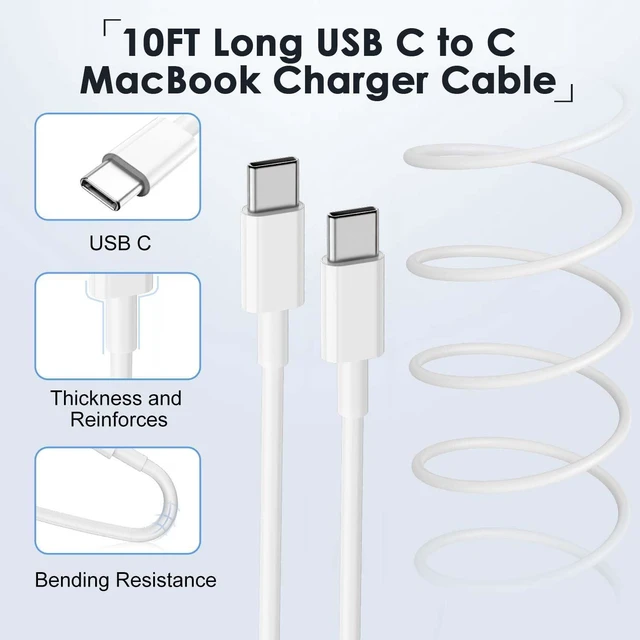 Alt view image 4 of 7 - Mac Book Pro Charger - USB C Charger Fast Charger Power Adapter for USB C Port MacBook Pro/MacBook Air 16 15 14 13 inch New iPad Pro and All USB C Device Included 10FT Long USB C to C Charger Cable