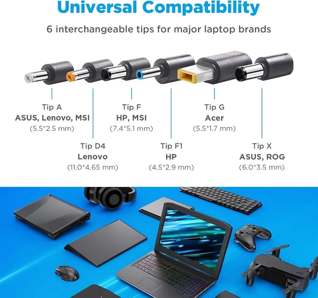 Alt view image 2 of 7 - Innergie T18 (180G) 180W 150W Universal Gaming Laptop Charger Power Adapter for Acer ASUS ROG HP Lenovo MSI 100-240V AC Input 19.5V 9.23A DC Output Power Supply Made by Delta Electronics