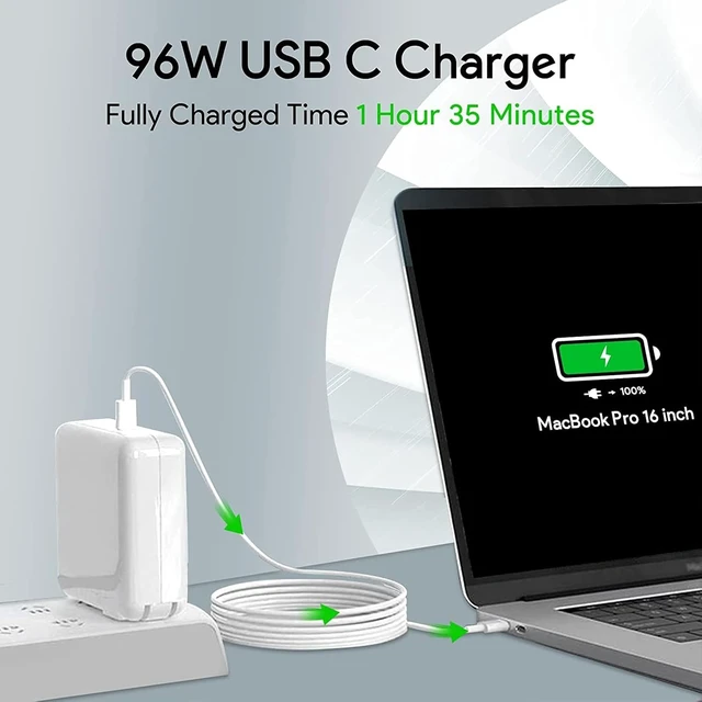 Alt view image 2 of 7 - Mac Book Pro Charger - 96W USB C Charger Fast Charger for USB C Port MacBook pro & MacBook Air ipad Pro Galaxy and All Type C Device 6.6 ft USBC Cable Included