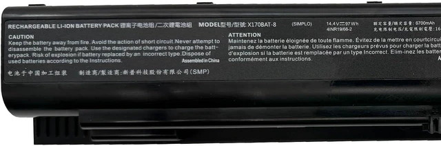 Alt view image 2 of 5 - X170BAT-8 Laptop Battery 97Wh 6700mAh 14.4V Compatible with Schenker XMG Ultra 17 Comet Lake Series