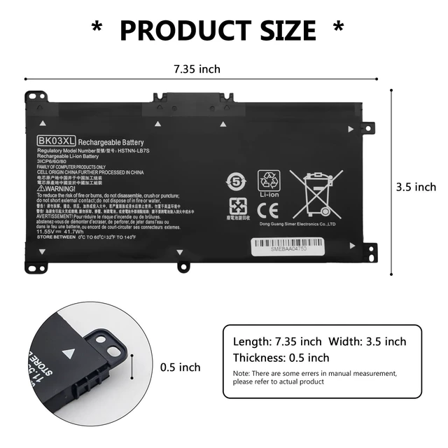 Alt view image 2 of 5 - BK03XL Laptop Battery for HP Pavilion X360 14-BA 14M-BA Series 14-BA253CL 14M-BA114DX 14M-BA011DX 14-BA1XX 14-BA2XX 14-BA153CL 14-BA125CL 14M-BA013DX 14-BA175NR 14M-BA1XX 14M-BA0XX(11.55V/41.7Wh)
