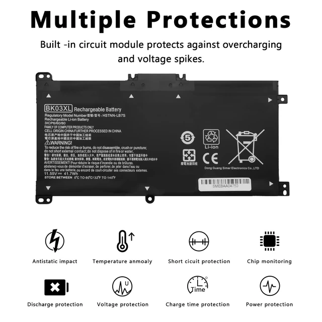 Alt view image 3 of 5 - BK03XL Laptop Battery for HP Pavilion X360 14-BA 14M-BA Series 14-BA253CL 14M-BA114DX 14M-BA011DX 14-BA1XX 14-BA2XX 14-BA153CL 14-BA125CL 14M-BA013DX 14-BA175NR 14M-BA1XX 14M-BA0XX(11.55V/41.7Wh)