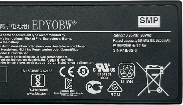 Alt view image 3 of 5 - SP306 Laptop Battery 90Wh 8250mAh 10.95V Compatible with Siemens Simatic Field PG M6 Series 3INR19/65-3