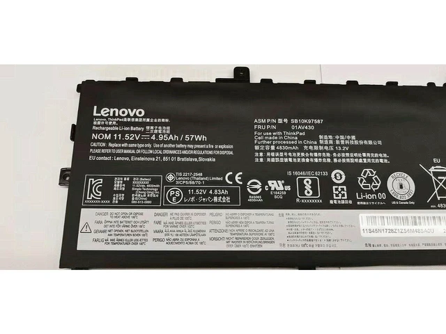 Alt view image 4 of 4 - New Genuine OEM Lenovo Battery 57Wh SB10K97587 SB10K97588 01AV494 SB10K97586 01AV429 SB10K97586 ThinkPad X1 Carbon 5th Gen 2017 6th Gen 2018 Series 11.52V 01AV431 01AV430