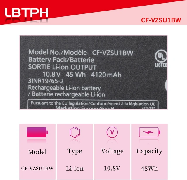 Alt view image 2 of 7 - CF-VZSU1BW CF-VZSU1AR CF-VZSU1AW 10.8V 45Wh Laptop Battery Replacement forPanasonic ToughBook CF-33 CF-33mk1 Series