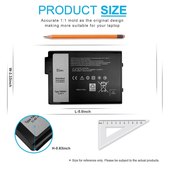 Alt view image 4 of 5 - 51Wh Type 7WNW1 11.4V Laptop Battery Replacement for Dell Latitude 14 5424 Rugged, Latitude 5420 Rugged, Latitude 7424 Rugged Extreme P85G P85G001 P86G P86G001 451-BCHV DMF8C GK3D3 6NNCF DP3KF DMF0C