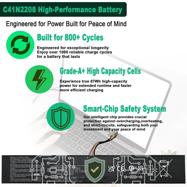 Alt view image 2 of 5 - NBDHBATT C41N2208 Battery Replacement for ASUS ROG Ally NR2301L RC71L PC71L Gaming Handheld PC Series 74Wh 4780mAh 15.48V