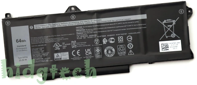 Main image of New GRT01 64Wh Battery For Latitude 5421 5431 5521 5531 Precision 3561 3571 3470 Alienware m17 R5 AMD Series 41CP7/54/64