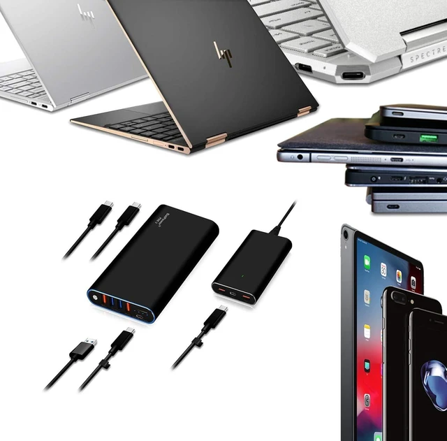 Alt view image 5 of 7 - BatPower 148Wh High Power Delivery USB C Laptop Portable Charger Compatible with HP Spectre X360 Dell XPS Razer Blade Stealth Notebook USB-C Power B External Battery & Slim 120W PD USB-C Adapter