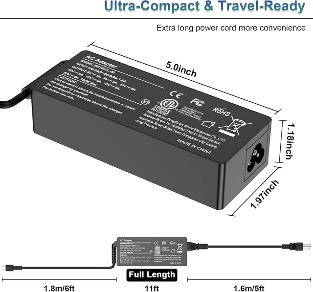 Alt view image 6 of 7 - USB C Laptop Charger 100W Fast PD 3.0 Power Adapter with 6.6ft Cable Universal Compatible with Thinkpad HP MacBook and All USB-C Device Travel Friendly CE/FCC/ETL Certified