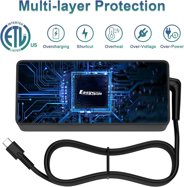 Alt view image 5 of 7 - USB C Laptop Charger 100W Fast PD 3.0 Power Adapter with 6.6ft Cable Universal Compatible with Thinkpad HP MacBook and All USB-C Device Travel Friendly CE/FCC/ETL Certified