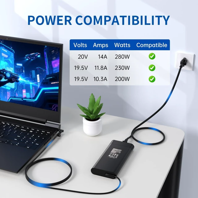Alt view image 5 of 5 - Slim 20V 14A 280W for HP Laptop Charger, Compatible with HP Omen 16 ZBook Fury 16 G8 G9 G10, TPN-LA27 M94073-001 HP Omen 17 17-ck1000 17-ck2000 Power Supply Cord Replacement-4.5x3.0mm Connector