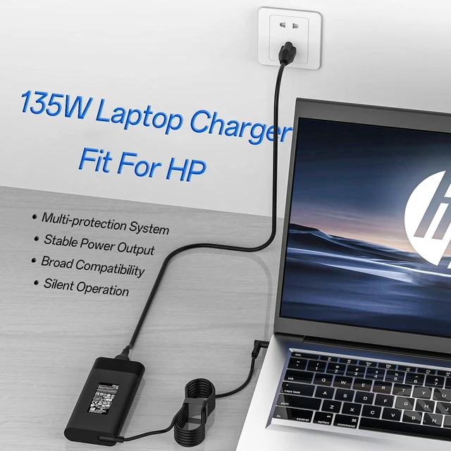 Alt view image 7 of 7 - 135W 19.5V 6.9A Laptop Charger for HP Spectre X360 15 15T 16 Pavilion Gaming 15 16 15-ec0751ms Omen 15 G5 G6 17 Envy 13 14 15 16 L15534-001 TPN-DA11 TPN-CA13 917649-850 Ac Adapter Power Cord