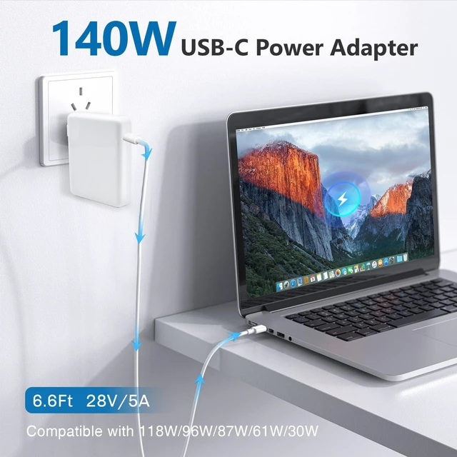Alt view image 9 of 14 - Charger for Mac Book Pro 140W USB-C Power Adapter, Compatible with MacBook Pro 16, 15, 14, 13 Inch, MacBook Air 13 Inch, iPad Pro 2024/2023/2022/2011/2020,M1 M2 M3,Included 6.6ft USB C to C Cable
