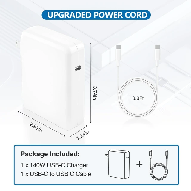 Alt view image 14 of 14 - Charger for Mac Book Pro 140W USB-C Power Adapter, Compatible with MacBook Pro 16, 15, 14, 13 Inch, MacBook Air 13 Inch, iPad Pro 2024/2023/2022/2011/2020,M1 M2 M3,Included 6.6ft USB C to C Cable