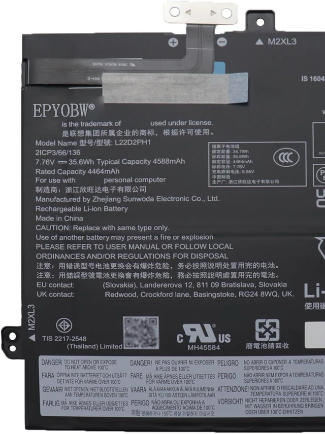 Alt view image 2 of 5 - L22D2PH1 Laptop Battery 35.6Wh 4588mAh 7.76V Compatible with Lenovo IdeaPad Duet 3 11IAN8 Series SB11K59568 5B11K59567 L22B2PH1 SB11K59569 5B11K59566