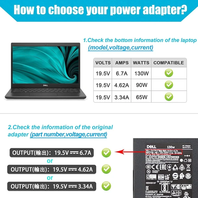 Alt view image 4 of 7 - 130W Laptop Charger for Dell XPS 15 Precision M20 M60 M70 M90 M2400 M4400 M6300 LA130PM121 DA130PE1-00 Inspiron 11 15 7000 7559 N7110 N5110 Vostro 500 1000 1200 1400 AC Adapter Power Cord
