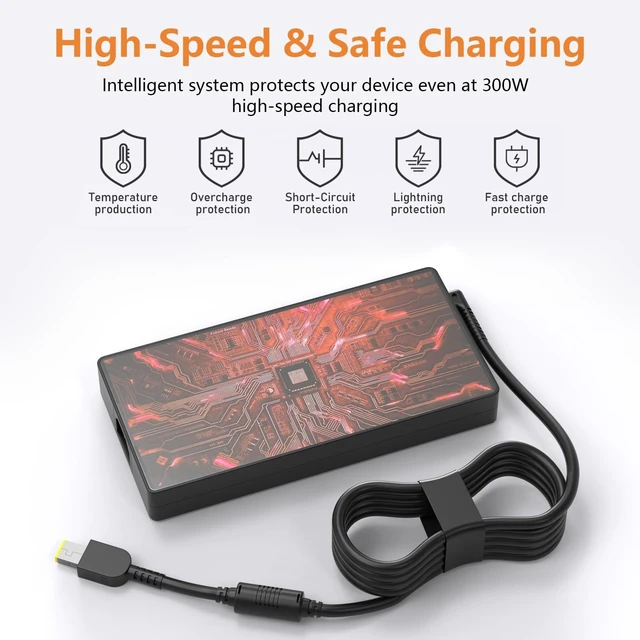 Alt view image 2 of 5 - 300W/245W AC Adapter Compatible with Lenovo Legion Pro 5 5i Gen 10 Intel/AMD RTX 5060/5070 Ti 16ADR1O 16AFR10 16ARX8 16lAX10 16IAX1OH 16IRX10 16IRX9 Power Supply