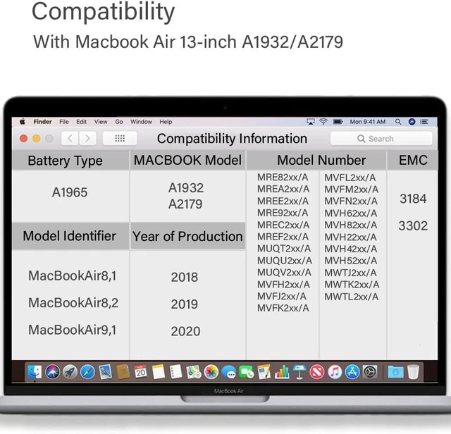 Alt view image 2 of 7 - A1932 A2179 Battery Replacement A1965 Battery for MacBook Air 13 inch Retina A1932 (Year 2018-2019) A2179 (Year 2020) EMC 3184 3302,A1965 Laptop Battery