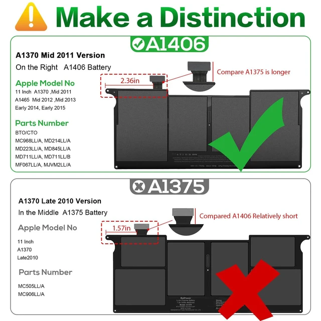 Alt view image 4 of 5 - ASUNCELL A1465 A1406 Battery for MacBook Air 11 Inch Early 2015, Early 2014, Mid 2013, Mid 2012, Mid 2011 Model A1370 A1495 Capacity 7.6V 39W 5100mAh