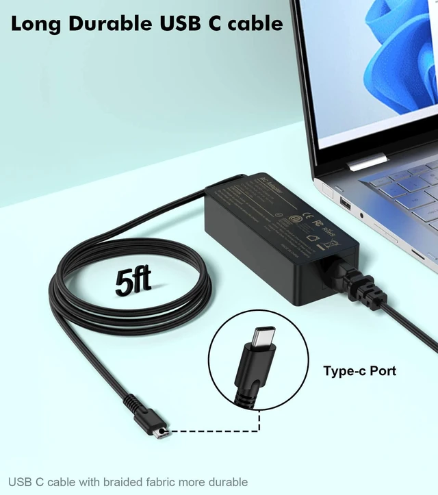 Alt view image 12 of 14 - USB-C-Laptop-Charger - Yenyoh 100W USB C Charger, Fast Charging Compatible with Lenovo ThinkPad HP Asus Acer MacBook MSI Dell Computer Tablet Chargers Adapters Type C Power Cord 90W 65W 45W PD 3.0