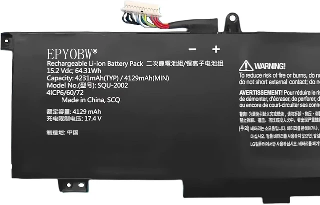 Alt view image 2 of 3 - SQU-2002 Laptop Battery 64.31Wh 4231mAh 4-Cell 15.2V Compatible with ThundeRobot Zero 2021 Series 916QA139H