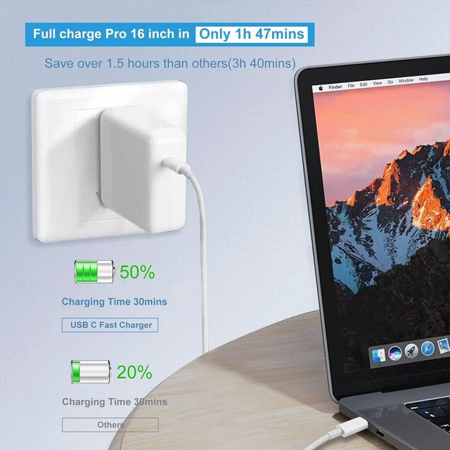 Alt view image 3 of 6 - 96W USB C Fast Charger Power Adapter Compatible with New Mac Book Air 13 Inch MacBook Pro 16 2021 2020 2019 2018 Included 6.6ft USB C Cable