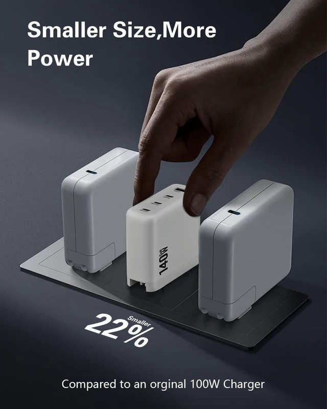 Alt view image 5 of 5 - 140W USB C Charger, 4-Port Foldable Compact Fast Laptop Charger Power Adapter, Advanced GaN Wall Charger, Compatible for MacBook Pro/Air, iPad Pro, iPhone 16, Galaxy S25, Steam Deck, and More (White)