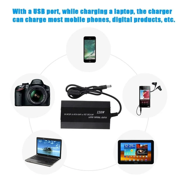 Alt view image 3 of 5 - Universal Power Adapter, 120W Home/Car Use Notebook Power Adapter Laptop Power Supply Portable USB Computer Charging With 34 DC Connectors (US)