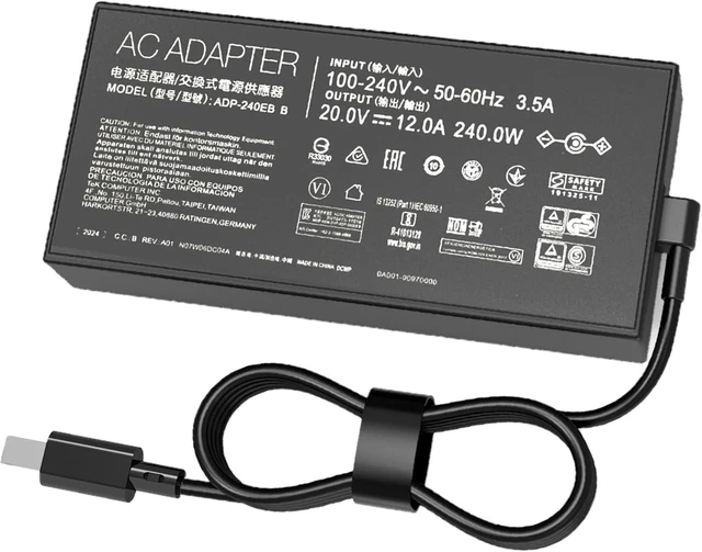 Main image of 240W AC Charger for Asus ROG Zephyrus G16 2025 GU605 GU605M GU605MI GA605 GA605W ProArt P16 H7606 H7606WI TUF A16 A14 2024 2025 FA608 FA608W FA401WV FA401UV A20-200P1A Laptop Supply Adapter