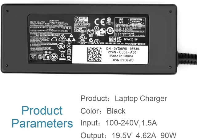 Alt view image 2 of 6 - JUYOON 90W OptiPlex Micro Charger Power Cord for dell OptiPlex 7060 5060 7070 5070 dell Inspiron 15 7590 7790 7500 17 7706 15 7501 7506 (4.5 * 3.0mm)