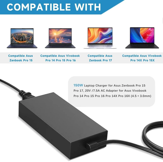 Alt view image 11 of 12 - 150W Laptop Charger 20V 7.5A 6.0x3.7mm (6037) with 4.5x3.0mm Adapter Compatible with ASUS TUF Gaming A15 A17 F15 F17 FX506 FA506 FX505, ROG Strix G15 G531 G731, Zenbook Pro 15, Vivobook Pro 16