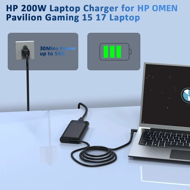 Alt view image 3 of 5 - 200W Laptop Charger for HP Victus Charger Victus 15 17 for HP Omen Pavilion Gaming 15 16 17 ZBook 17 15 15u Studio G9 G10 G4 G5 G6 G7 G8 Envy 15 15u 2020 TPN-DA10 Power Cord