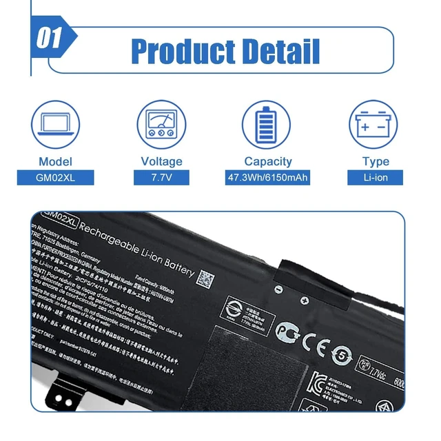 Alt view image 7 of 7 - Dentsing 47.3Wh GM02XL/GB02XL Laptop Battery Compatible for HP Chromebook 14 G5 Chromebook 11 G6 G7 EE Chromebook X360 11 G1 Series Notebook 917679-271 HSTNN-UB7M HSTNN-DB7X 917725-855 7.7V 6150mAh