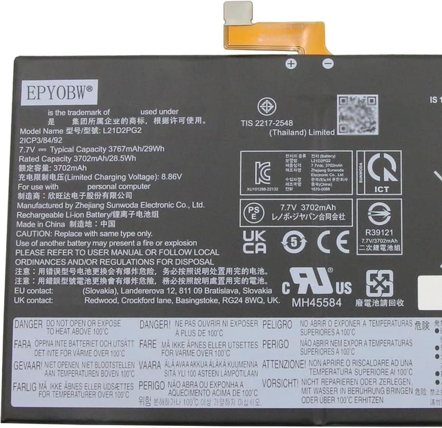 Alt view image 2 of 4 - L21D2PG2 Laptop Battery 29Wh 3767mAh 2-Cell 7.7V Compatible with Lenovo IdeaPad Duet 3 Chrome-11Q727 82T6 / Chrome Duet EDU 83BR 83BT Series L21B2PG2