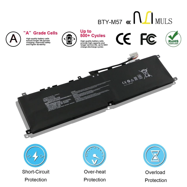 Alt view image 4 of 5 - BTY-M57 Laptop Battery Compatible with MSI GP66 GP76 Leopard 10UE 10UG 10UH 11UE 11UG 11UH Vector GP66 GP76 12UE 12UG 12UH 12UGS 10UE-065ES 11UG-247CA MS-17K3