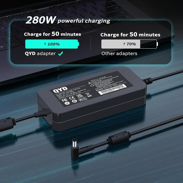 Alt view image 3 of 7 - 280W 20V 14A Laptop Charger AC Adapter Compatible with ASUS ROG Strix Scar 15 17 G531 G532 G731 G733 G732 ROG Strix G15 G17 G513R G713R G713Q G532L G533Z G732L G733Z G731G Power Supply Cord