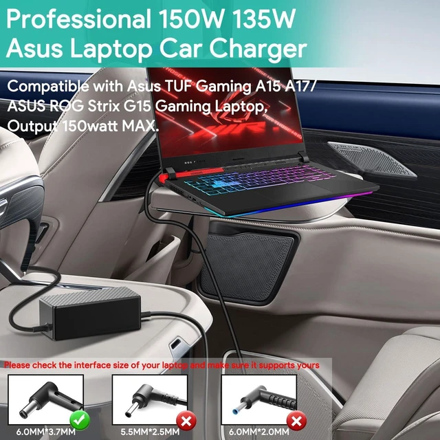 Alt view image 3 of 5 - HKY 150W 120W Laptop Car Charger for Asus ROG Strix G15-G513IH G15-G512LI GL531GT G531GT G512LI, Asus TUF Gaming A15-FA506 A17-FA706 FX505GT FX705GT ADP-150CH B A18-150P1A DC Adapter Power Supply Cord